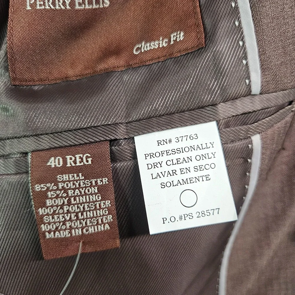 NEW Perry Ellis 40S Suit Blazer Jacket Men Classic‎ Fit Poly Textured Brown